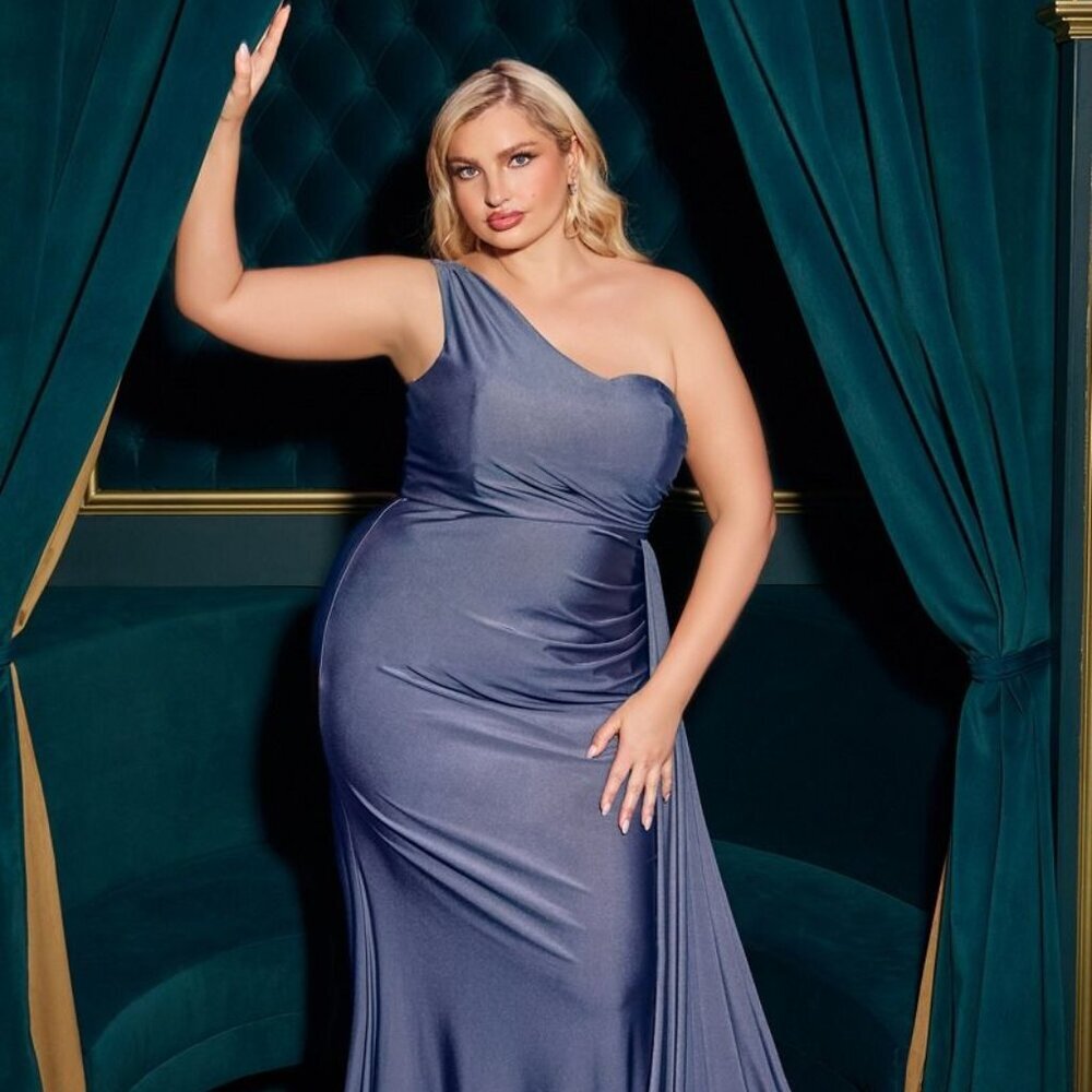 NEW LONG FORMAL ONE SHOULDER SLEEVELESS SHEATH STRETCH SATIN DRESS CD PT004C